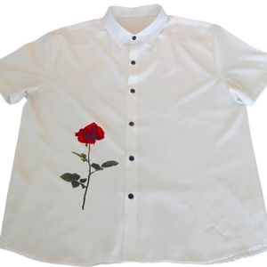 Red Rose Graphics Print Shirt, XXL, White